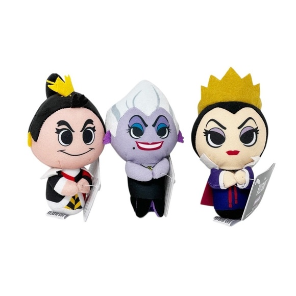 3 Funko Disney Villains EVIL QUEEN, URSULA, QUEEN OF HEARTS 4" Plushies - Picture 1 of 7